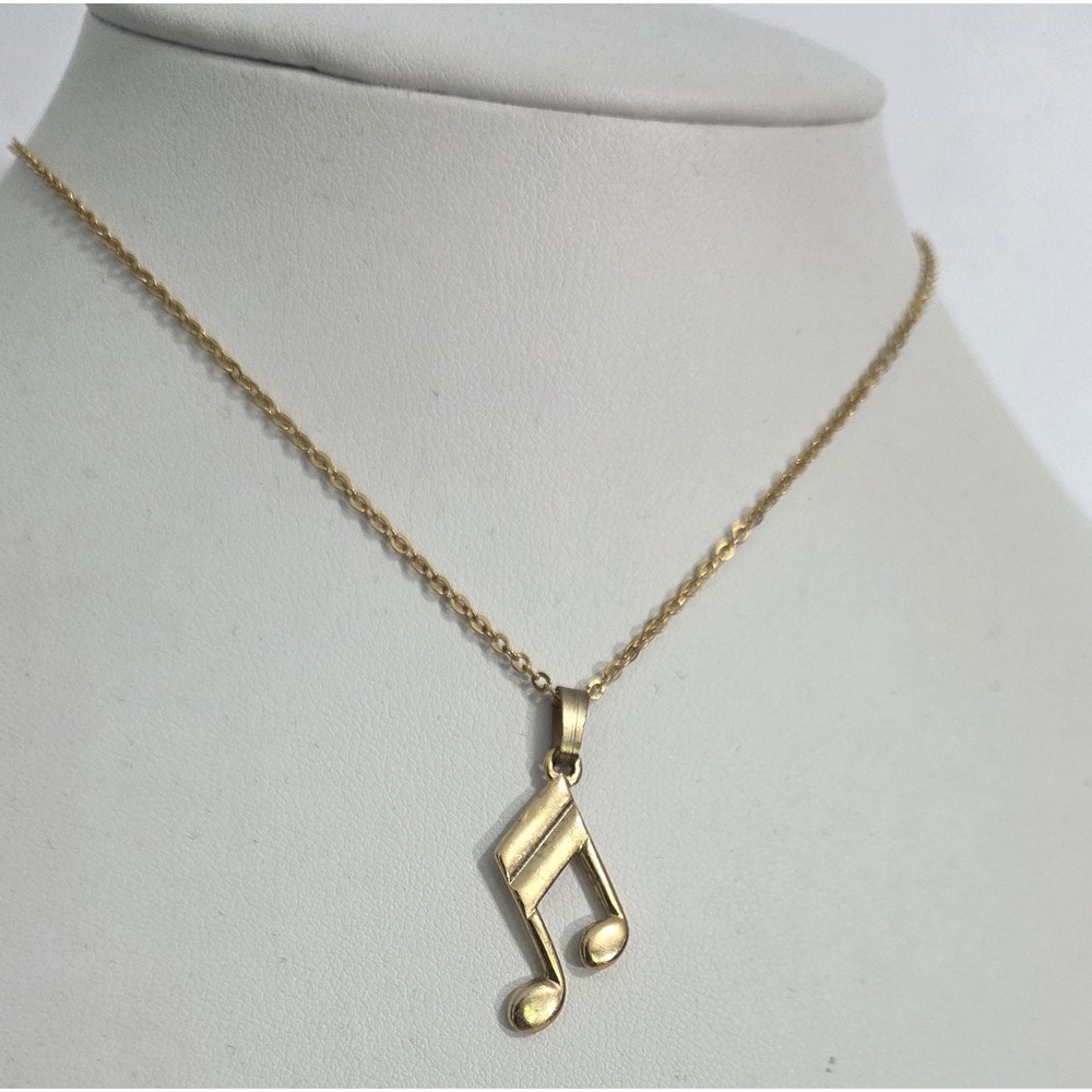 Vintage Gold Tone Chain Musical Note Charm Music Pendant Necklace Made‎ In Korea